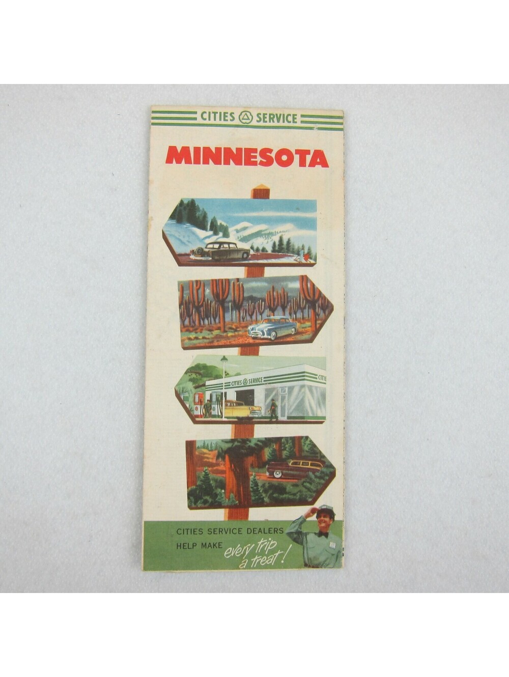 Vintage Cities Service Road Map Minnesota State Map 1950s